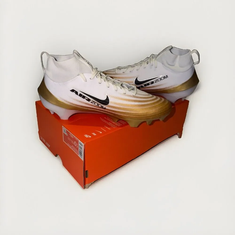 New Nike Zoom Air Vapor Pro 1 Football Cleats White/Black/Gold Mens US 10.5